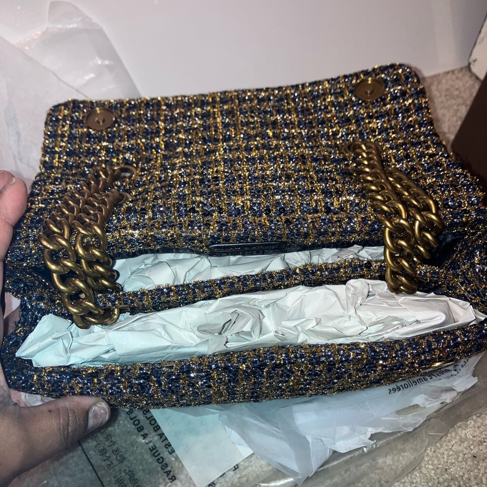 Kurt Geiger Tweed Chain Shoulder Bag in Black and Gold